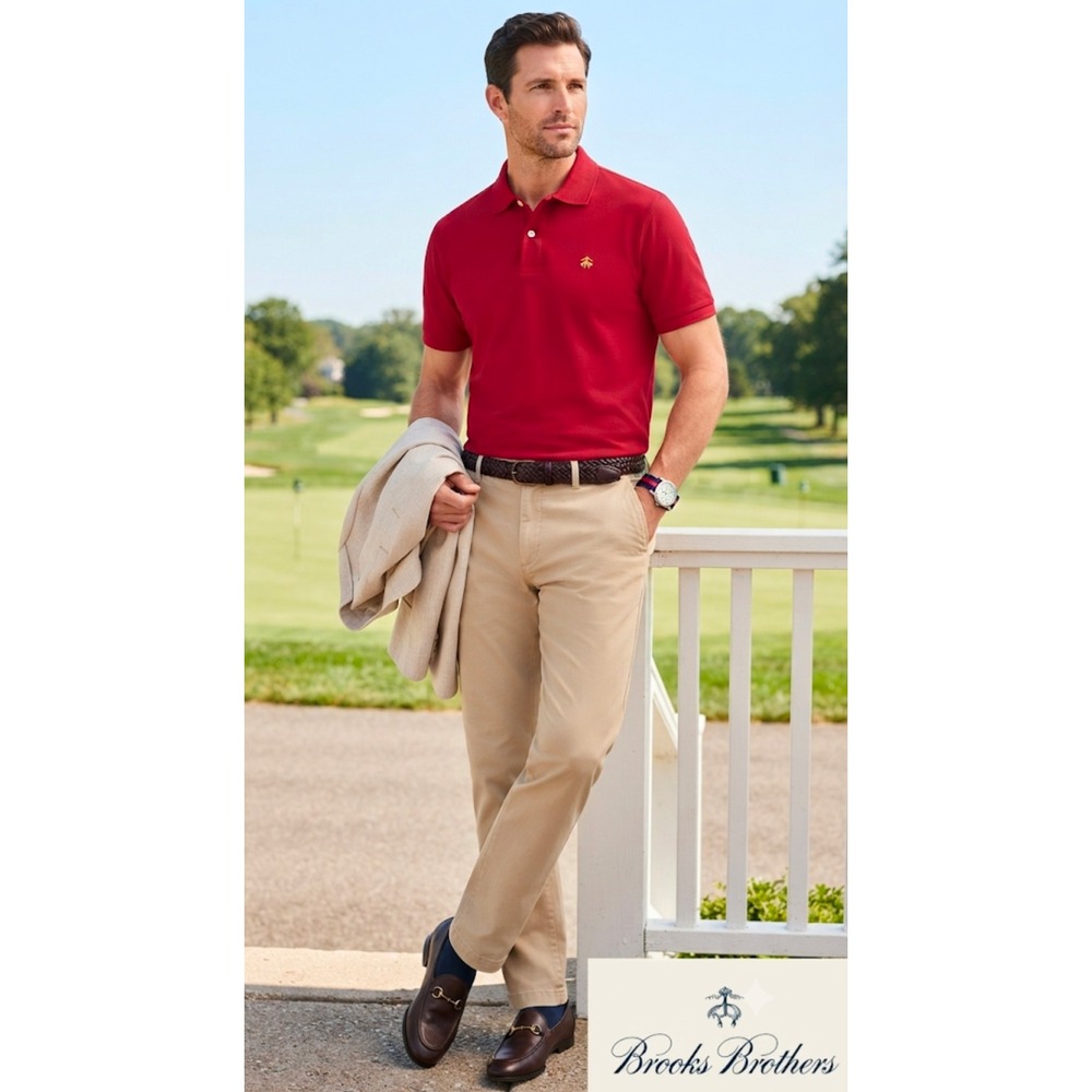 Brooks Brothers Mens Performance Polo Shirt Red Slim Fit Cotton Pique Logo M